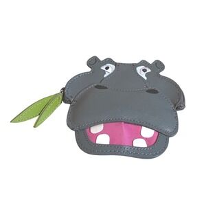 Rolfs Leather Hippo Coin Purse Grey Animal Novelty Key Chain Wallet Pouch